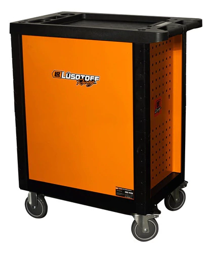 Carro gabinete porta herramientas Lusqtoff naranja con 4 ruedas y estructura negra